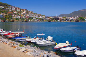 Fototapeta na wymiar Turkey. Alanya. 09.16.21. Boat station on the Mediterranean coast.