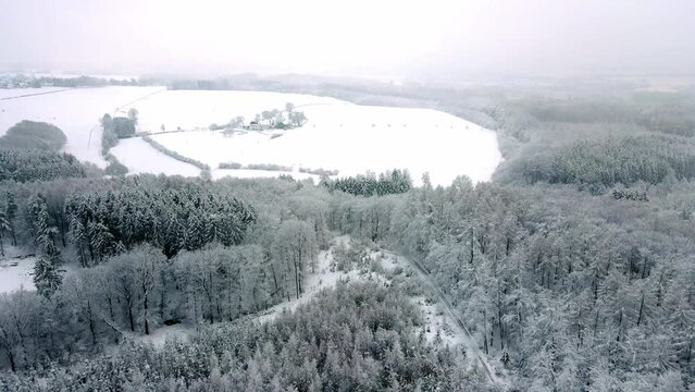 Snowy Winterberg Schwelm Droneshot towards D&uuml;rholt