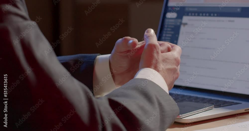 Poster experience of the worker, close-up of hands in motion in front of the monitor. psychic expectation r
