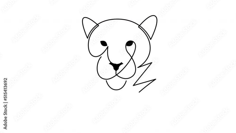 Poster self drawing simple animation of continuous one line drawing of african tiger. drawing by hand, blac