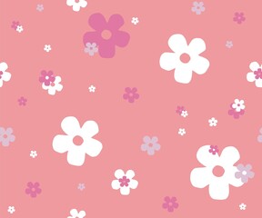 Fototapeta premium Vector seamless pattern for fabric and paper with flowers on pink background. Drawing for fabric, textiles, children's clothing, wallpaper.