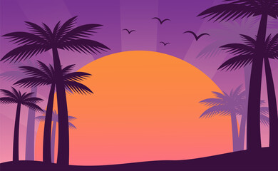 Palm trees and sunset summer tropical background