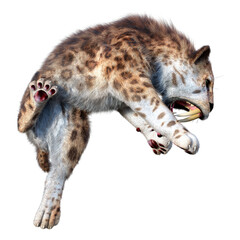 3D Rendering Sabertooth Tiger on White