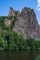 Fototapeta na wymiar Mighty rock formation on the Nahe near Bad Munster am Stein/Germany