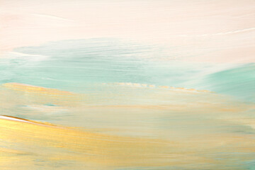 Beige, blue and gold color smear painting brushstroke. Art Abstract copy space empty wall background.