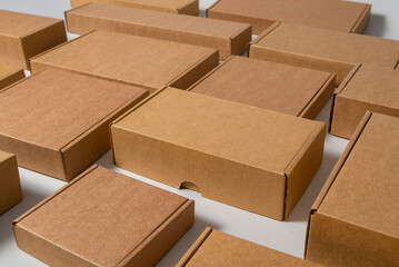 Lots of various cardboard carton boxes on white background