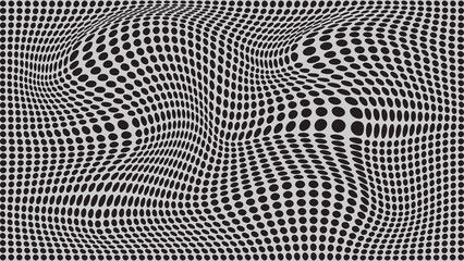 Dynamic black and white wave with optical effect. A point illusion. Distorted minds. Vector illustration.