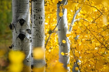Closeup shot of yellow autumn trees, Colorado, Aspen, Elk Mountains