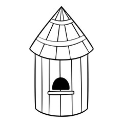 Monochrome picture, Wooden house for bees, honey collection, vector illustration in cartoon style