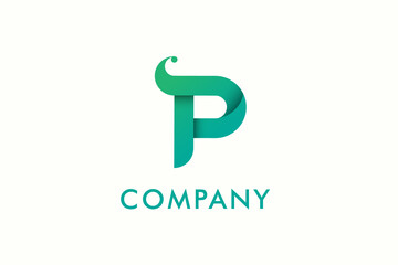 logotype letter P green blue isolated white background