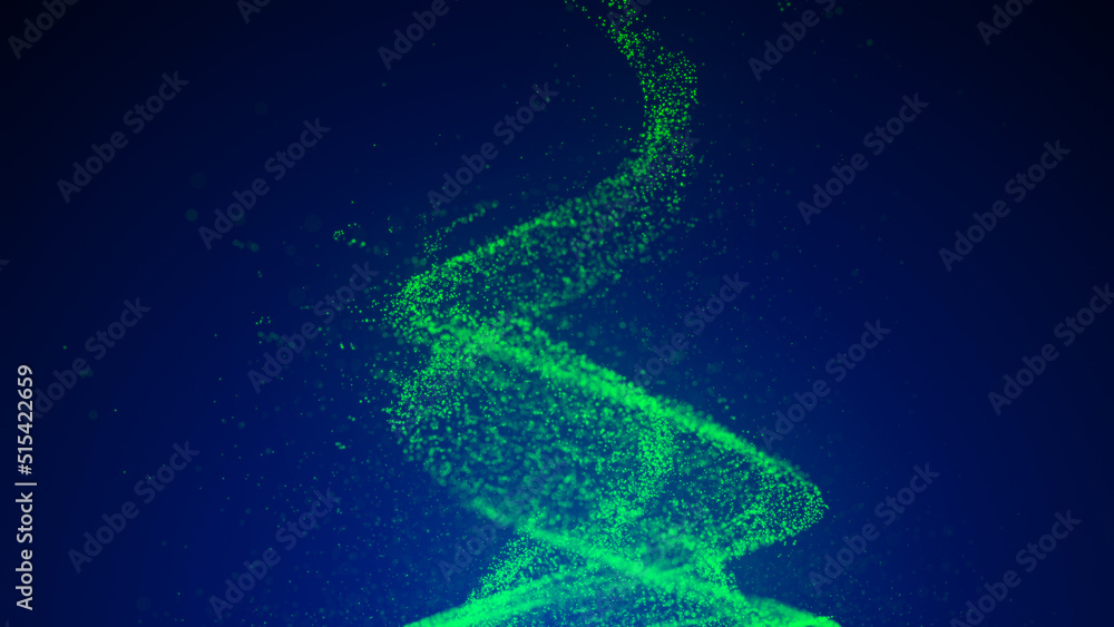 Poster a swirl of green motes. illustration of a whirlpool on a blue background. the effect of levitation. 