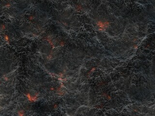 Closeup shot of textured ashes with hot coals burning inside, background pattern - obrazy, fototapety, plakaty