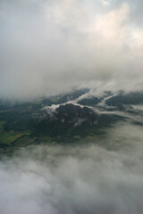 Vang Vieng landscape from above view, Central Laos