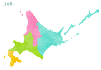 水彩風の地図　北海道　地域別