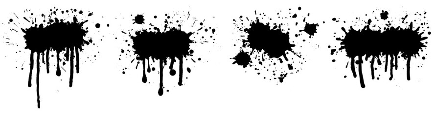 Black ink splashes with drips and drops.  Vector illustration