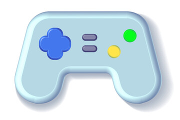 Colorful video game controller, 3D rendering, cartoon illustration of colorful gamepad, lite blue videogame joystick.