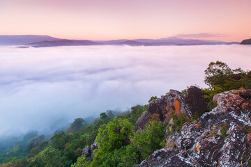 Landscape in the morning at Pha Muak mountain, border of Thailand and Laos, Loei province, Thailand.
