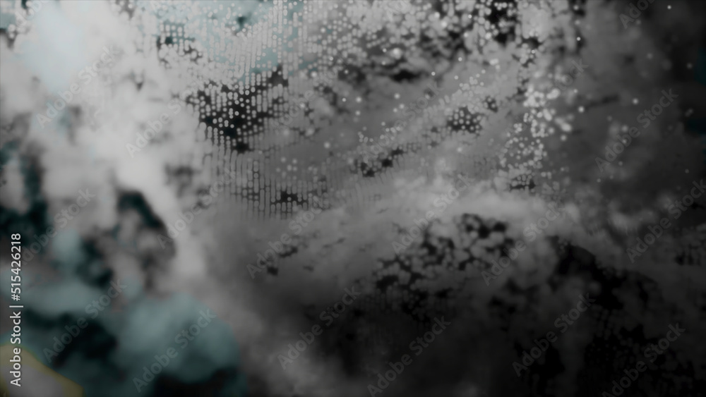 Poster Background of moving monochrome abstract particles. Monochromatic abstract background with bokeh objects. Real falling particles