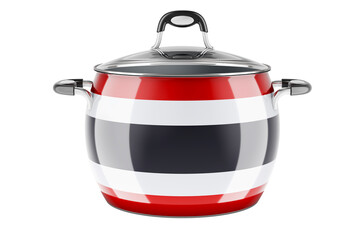 Thai national cuisine concept. Thai flag painted on the stainless steel stock pot. 3D rendering