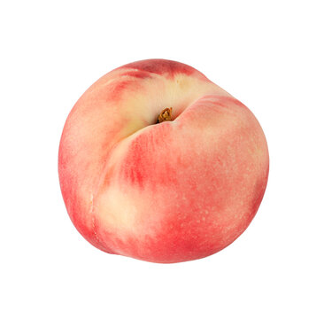 One peach is isolated on a white background.