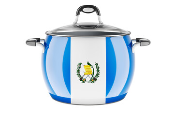 Guatemalan national cuisine concept. Guatemalan flag painted on the stainless steel stock pot. 3D rendering