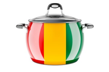 Guinean national cuisine concept. Guinean flag painted on the stainless steel stock pot. 3D rendering