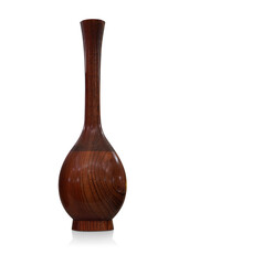 antique brown wooden long neck vase on white background, object, decor, template, banner, gift,...
