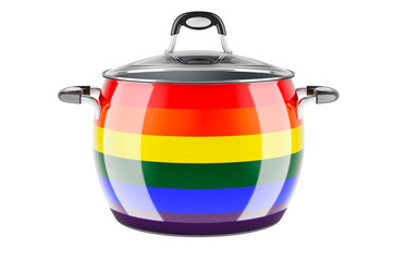 LGBT flag painted on the stainless steel stock pot. 3D rendering