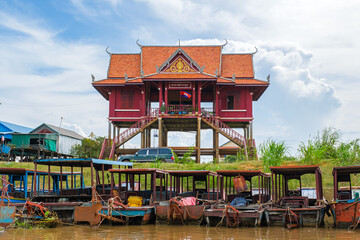 KAMPONG PHLUK FLOATING VILLAGE during the dry season post covid-19 pandemic landscape, SIEM REAP,...