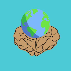 Hand holding the world map ball , care nature care world concept save the world
