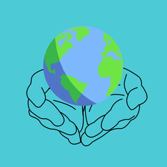 Hand holding the world map ball , care nature care world concept save the world
