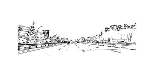 Building view with landmark of Nairobi is the 
capital of Kenya. Hand drawn sketch illustration in vector.