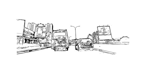 Building view with landmark of Nairobi is the 
capital of Kenya. Hand drawn sketch illustration in vector.