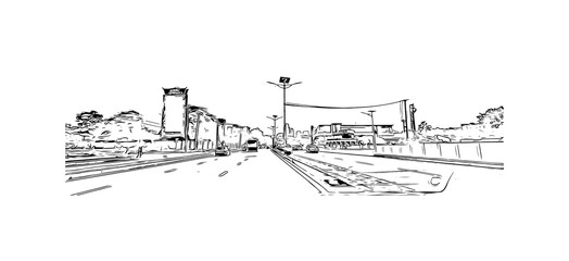 Obraz premium Building view with landmark of Nairobi is the capital of Kenya. Hand drawn sketch illustration in vector.