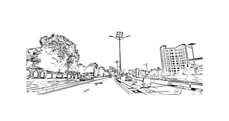 Fototapeta premium Building view with landmark of Nairobi is the capital of Kenya. Hand drawn sketch illustration in vector.