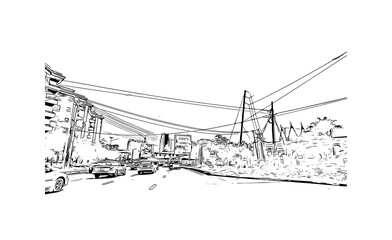 Fototapeta premium Building view with landmark of Nairobi is the capital of Kenya. Hand drawn sketch illustration in vector.