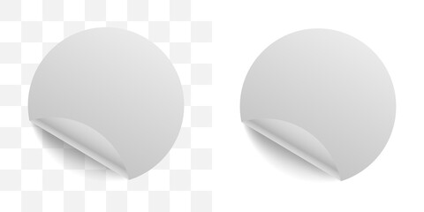 Curl round sticker paper. Vector isolated illustration. Flip peel circle realistic tags mockup.