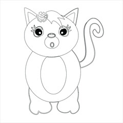 cute cat coloring page. Hand drawn coloring page. kawaii    animal coloring book page 