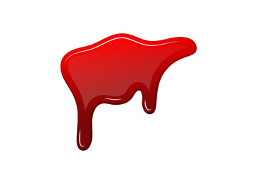 Blood drip 3d. Halloween bloodstain isolated white background. Splatter stain. Horror drop flow. Red scare ink. Blot texture. Colorful splash. Stream bleeding. Flowing liquid Vector illustration