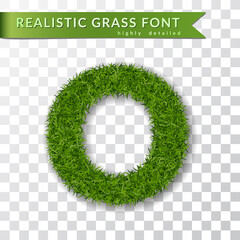 Grass letter O, alphabet 3D design. Capital letter text. Green font isolated white transparent background, shadow. Symbol eco nature environment, save the planet. Realistic meadow Vector illustration - 515430407