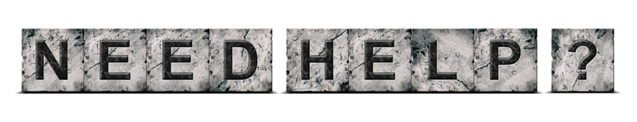 Need Help. Word on stone blocks. Isolated on white background. Design element. Help with something. Lifestyle Business
