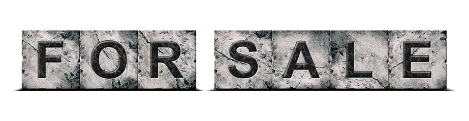 For Sale. Words on stone blocks. Isolated on white background. Design element.Trade. Business.