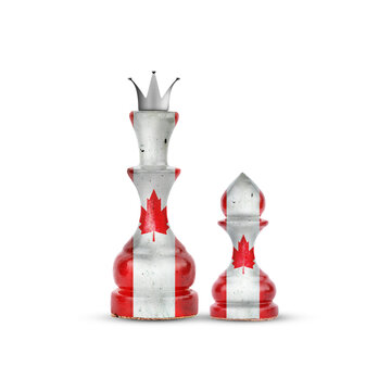 Chess Queen and pawn in the colors of Canada. Isolated on white background. Sport. Politics. Design