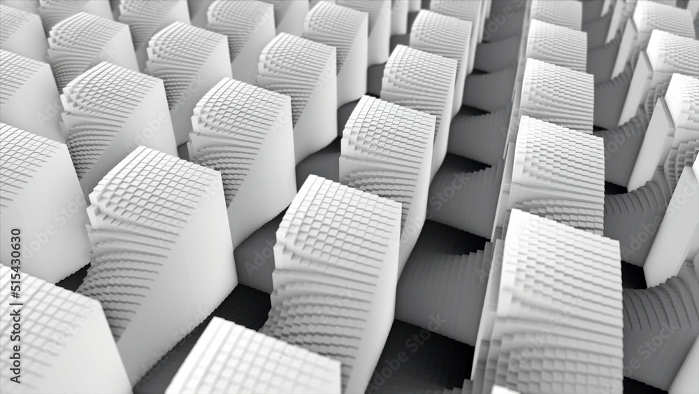 Poster black and white checkered flat surface becoming abstract 3d geometric shapes in rows. animation. man