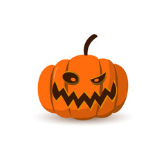 Halloween pumpkin icon 3D. Autumn symbol. Cartoon horror design. Halloween scary pumpkin face, smile. Orange squash silhouette isolated white background. Harvest celebration Vector llustration