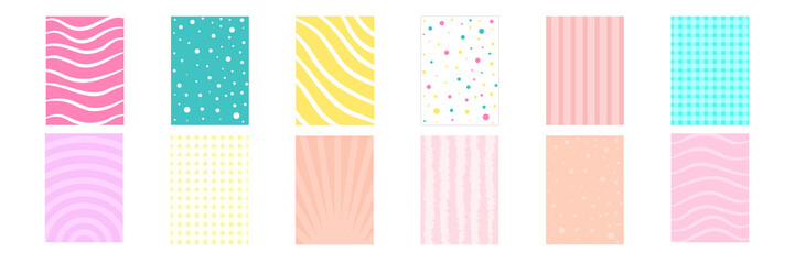 Obraz premium Vector dots background collection. Set of colorful background swatches with elegant minimal labels. Abstract textures with big and small circles, polka dot design. Cute design for babies, kids