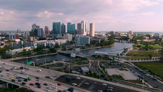 Aerial view of the Tampa City at sunset