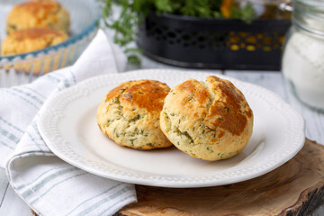 Delicious Turkish food; dill cheese pastry, Turkish name; dere otlu peynirli pogaca