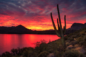 Sunset over desert Lake
