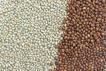 Peaberry coffee green beans with light roasted specialty coffee beans